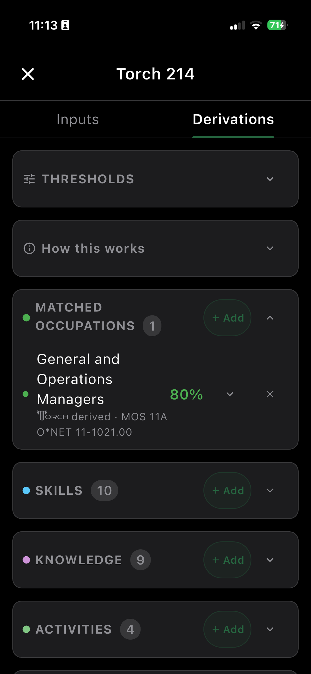 Torch 214 profile showing military-to-civilian skills translation
